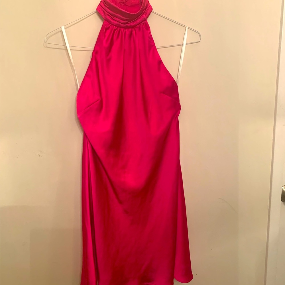 Lovers + Friends mini high neck halter dress in fuchsia. Size S. New with tags.